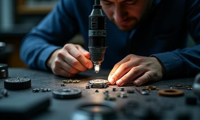 A craftsman working on a watch movement in a well-lit workshop, illustrating attention to detail.